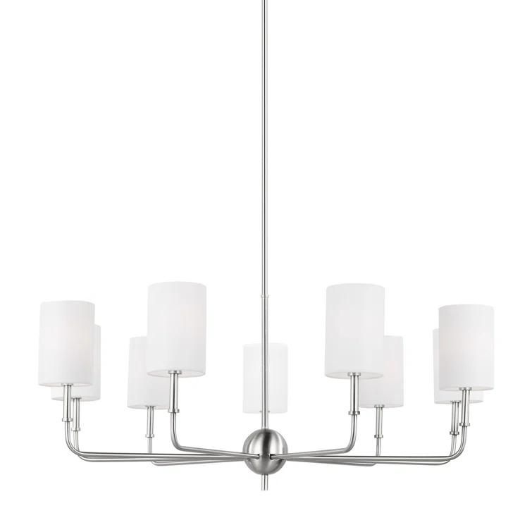 Brushed Nickel 9-Light Incandescent Cage Pendant with White Linen Shade