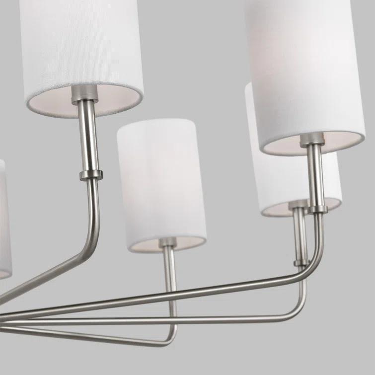 Brushed Nickel 9-Light Incandescent Cage Pendant with White Linen Shade