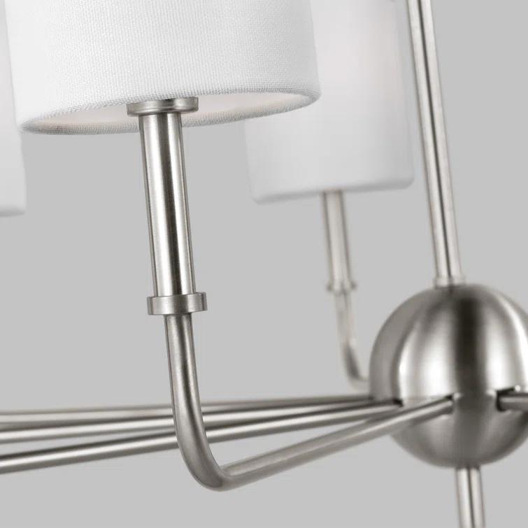 Brushed Nickel 9-Light Incandescent Cage Pendant with White Linen Shade