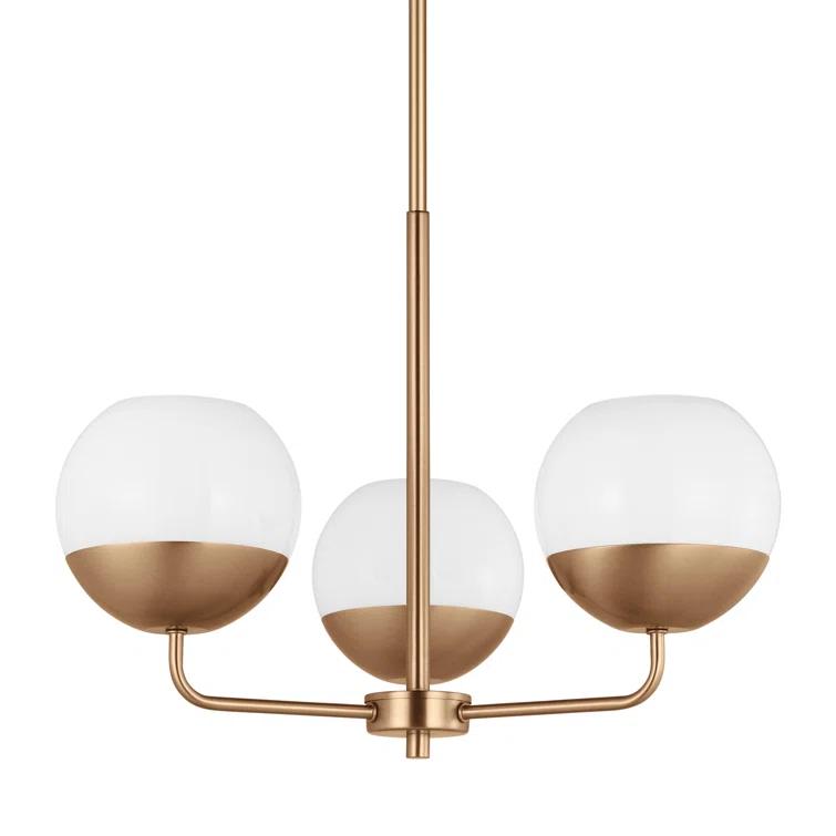 Alvin Satin Brass and Milk Glass 3-Light Chandelier