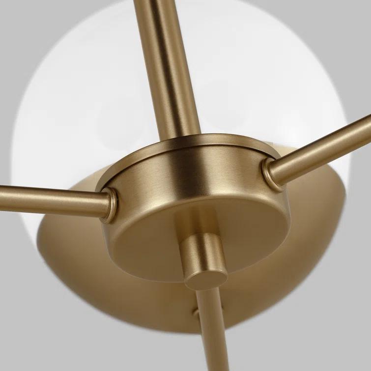 Alvin Satin Brass and Milk Glass 3-Light Chandelier