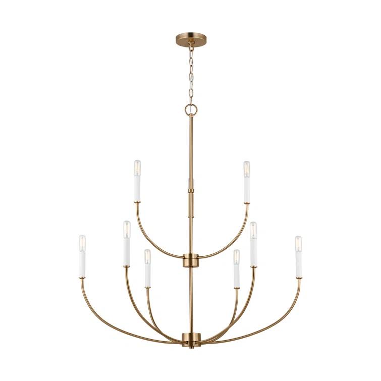 Elegant Satin Brass 9-Light Incandescent Chandelier with Clear Accents