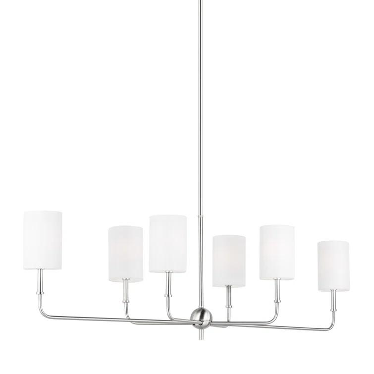 Brushed Nickel 6-Light Linear Chandelier with White Linen Shades