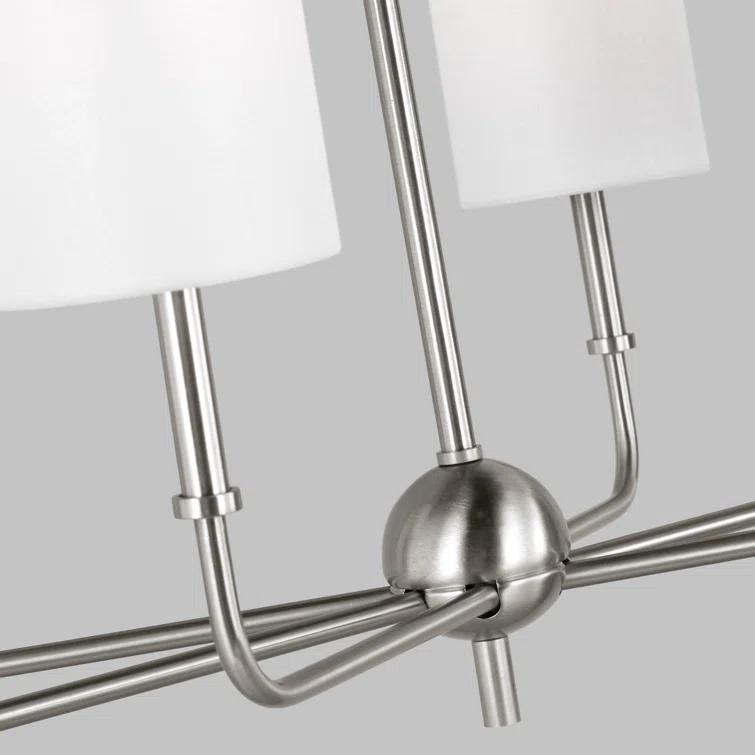 Brushed Nickel 6-Light Linear Chandelier with White Linen Shades