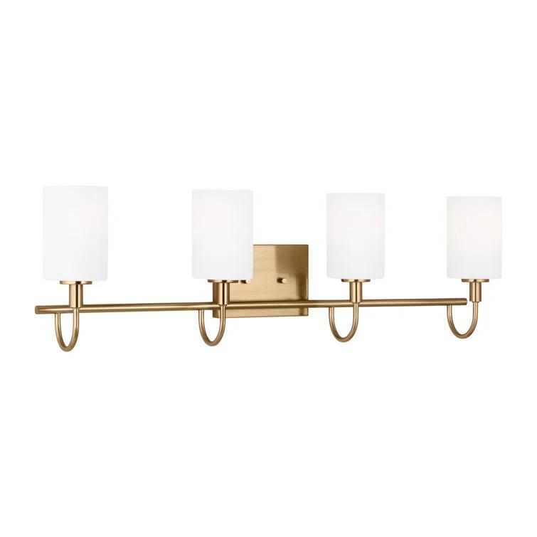 Alvin Modern Satin Brass 4-Light Vanity with Etched Glass