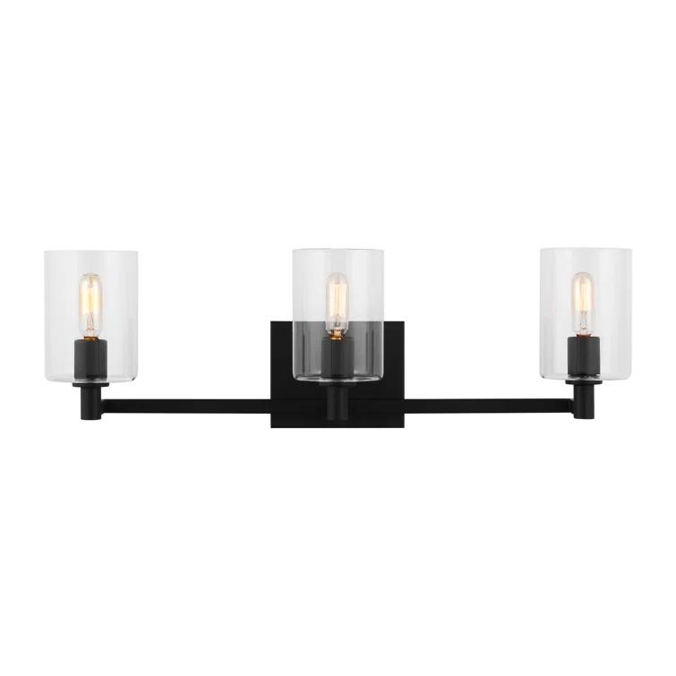 Fullton Midnight Black 3-Light Vanity with Clear Glass Cylinder Shades