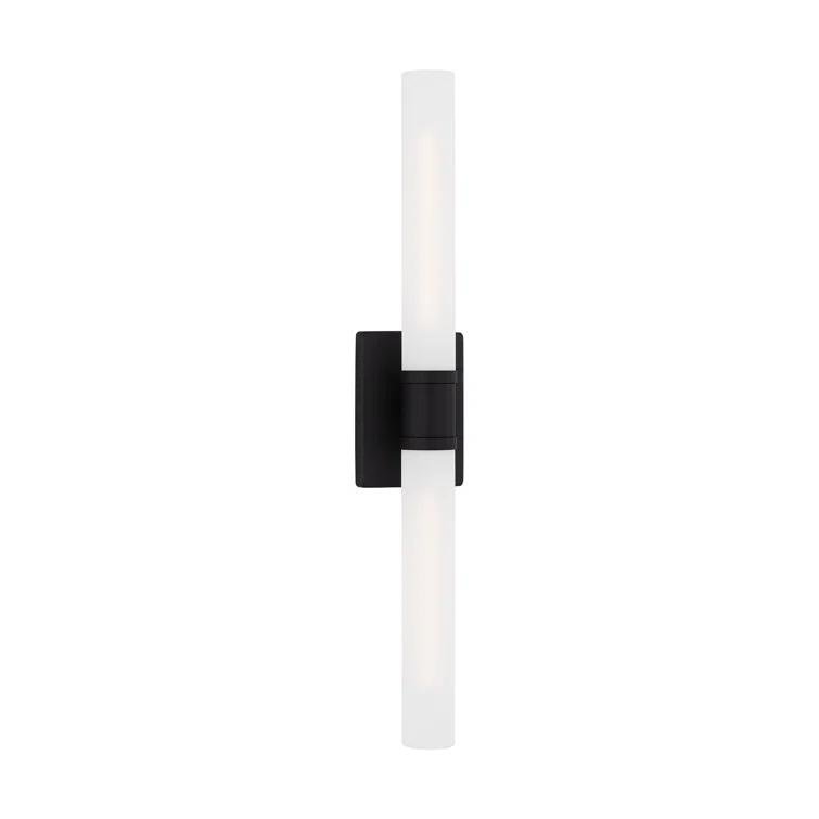Midnight Black Two-Light Cylinder Wall Sconce with Satin Etched Glass