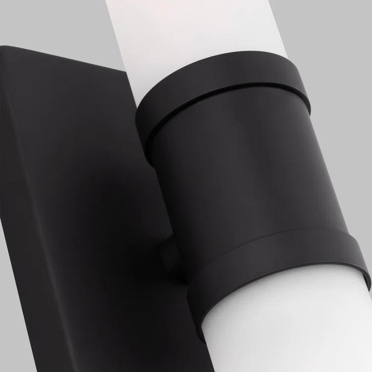 Midnight Black Two-Light Cylinder Wall Sconce with Satin Etched Glass