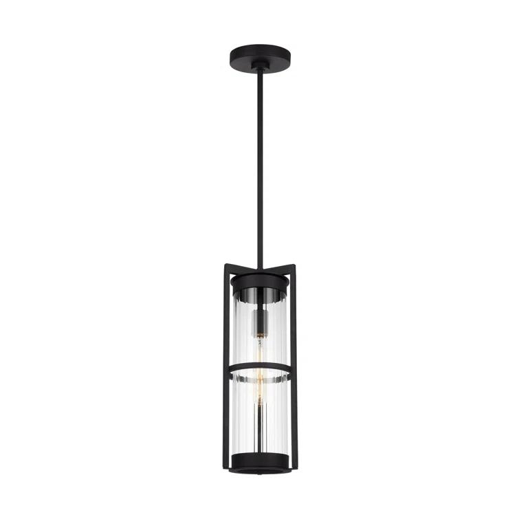 Black Clear Glass 1-Light Outdoor Pendant Lantern