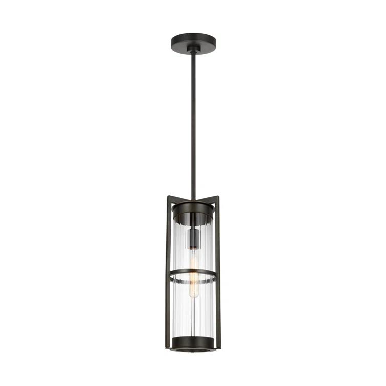 Antique Bronze 61.5" Outdoor Pendant with Clear Fluted Glass Shade