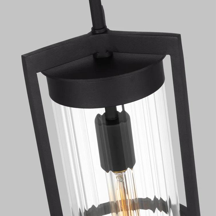 Black Clear Glass 1-Light Outdoor Pendant Lantern