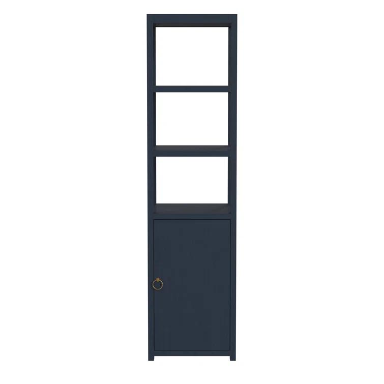 Navy Blue Tall Wood Bookcase with Adjustable Shelves and Door