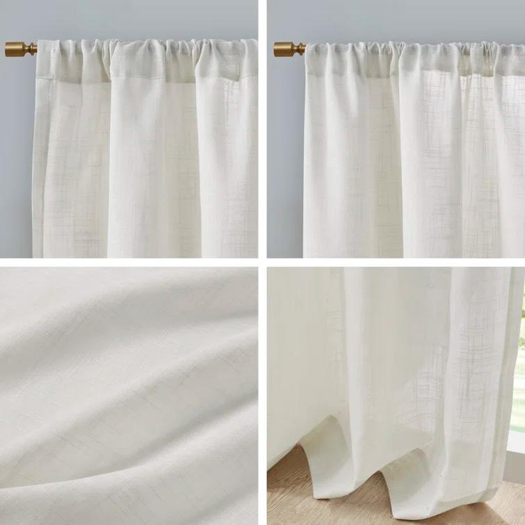 Madison Park Kyler White Linen Blend Light Filtering Curtain Panel Pair 52x84" (Set of 2)