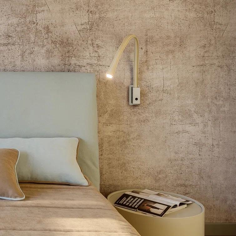 Flexiled Modern Nickel LED Sconce with Dark Brown Leather Shade