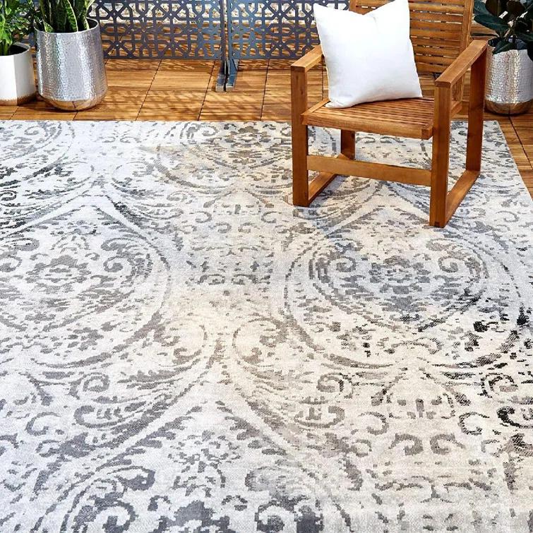 Nicole Miller New York Patio Sofia Juniper Transitional Paisley Indoor/Outdoor Area Rug, Ivory/Gray