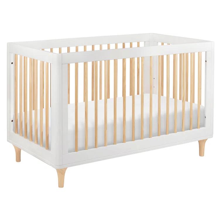 Babyletto Lolly White & Natural Wood 3-in-1 Convertible Baby Crib with Toddler Bed Conversion Kit