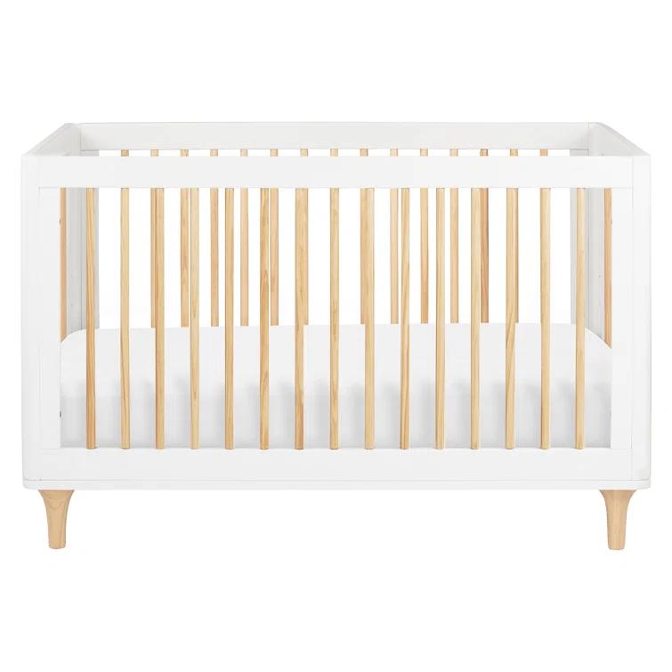 Babyletto Lolly White & Natural Wood 3-in-1 Convertible Baby Crib with Toddler Bed Conversion Kit