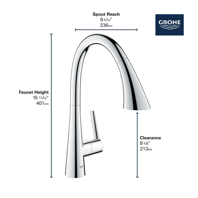 ZEDRA Single-Handle Pull Down Kitchen Faucet Triple Spray 1.75 GPM