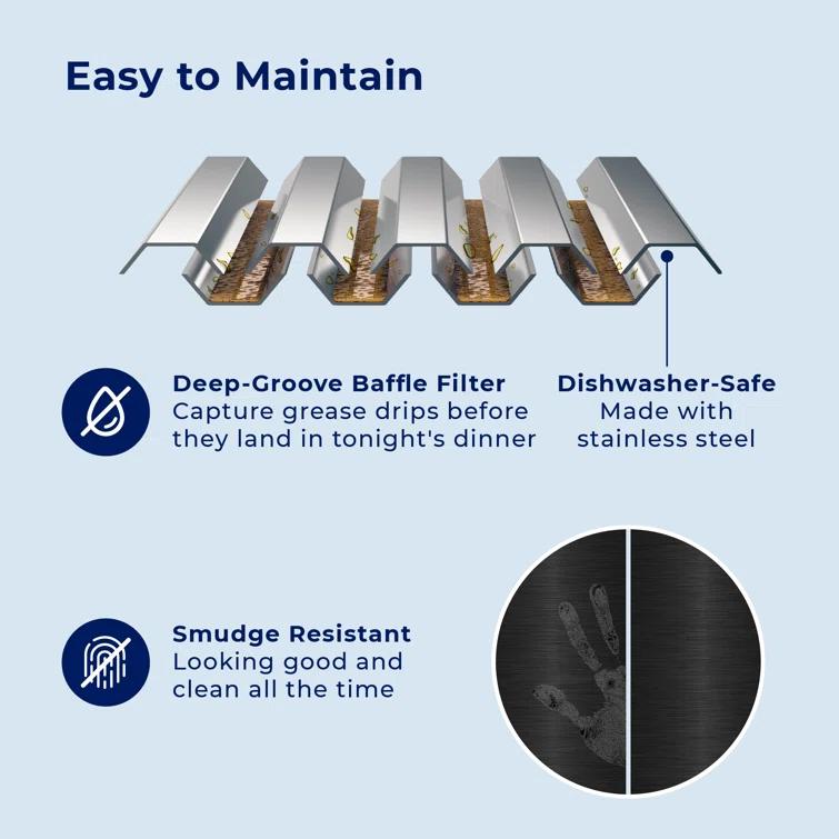 Hauslane 30" Stainless Steel Convertible Wall Range Hood with Baffle Filter