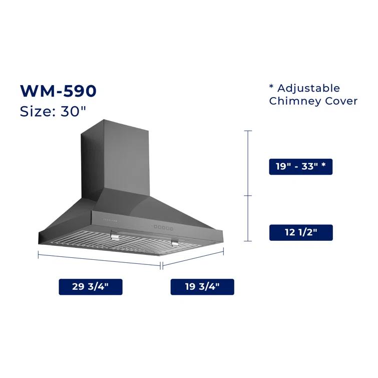Hauslane 30" Stainless Steel Convertible Wall Range Hood with Baffle Filter