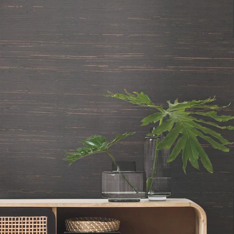 Charcoal Grasscloth Removable Washable Wallpaper Double Roll