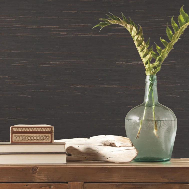 Charcoal Grasscloth Removable Washable Wallpaper Double Roll