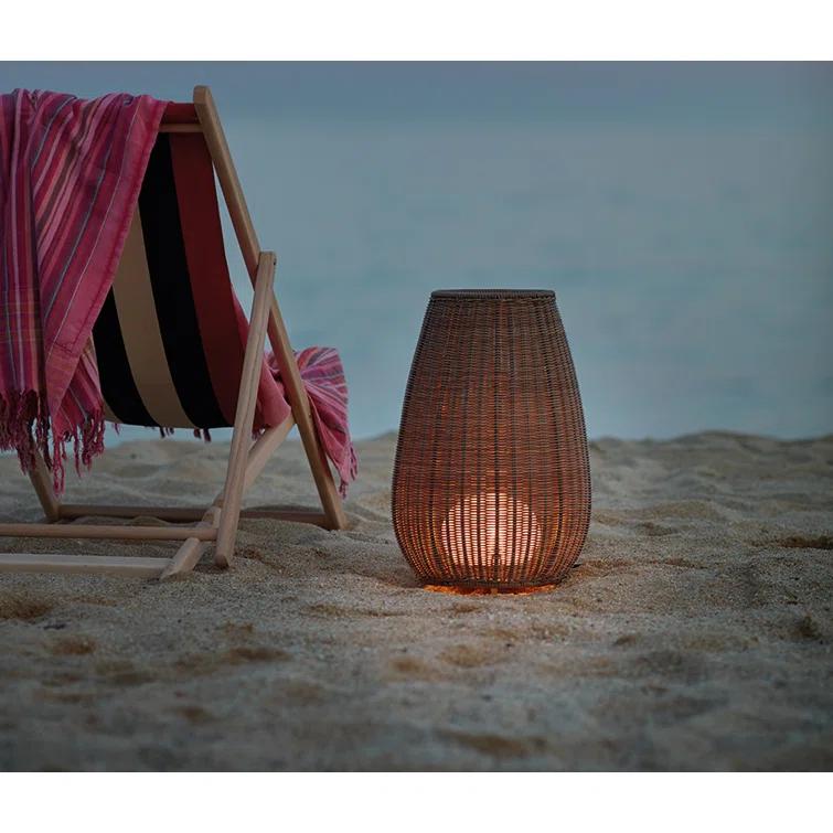 Rattan Brown Outdoor LED Floor Lamp with Handwoven Shade
