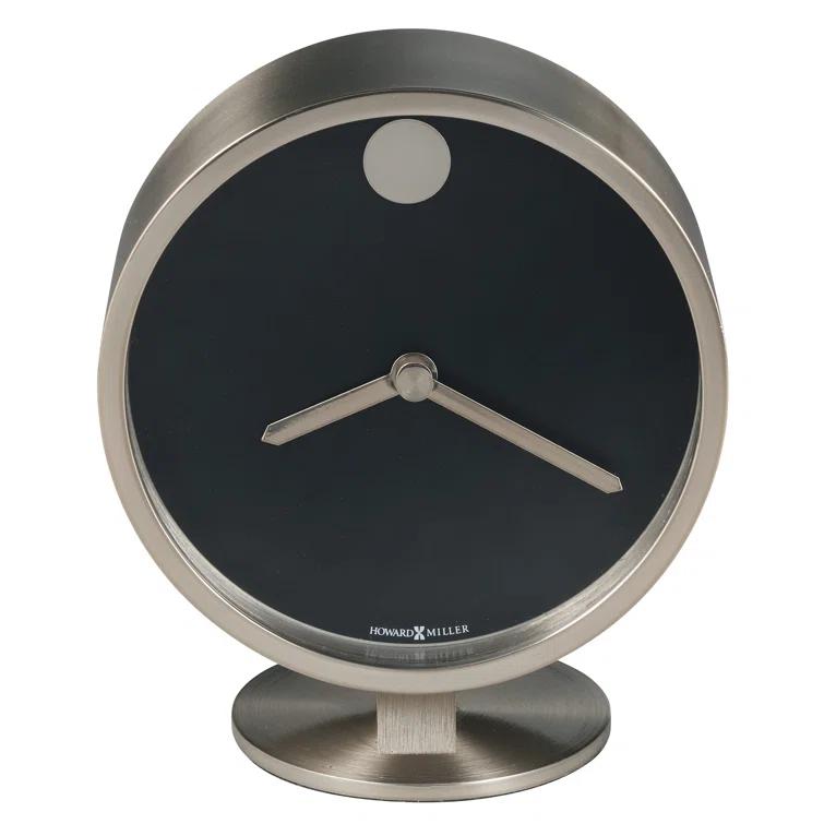 Howard Miller® Aurora Modern & Contemporary Analog Glass, Felt, Metal Quartz Movement / Crystal Tabletop Clock in Nickel