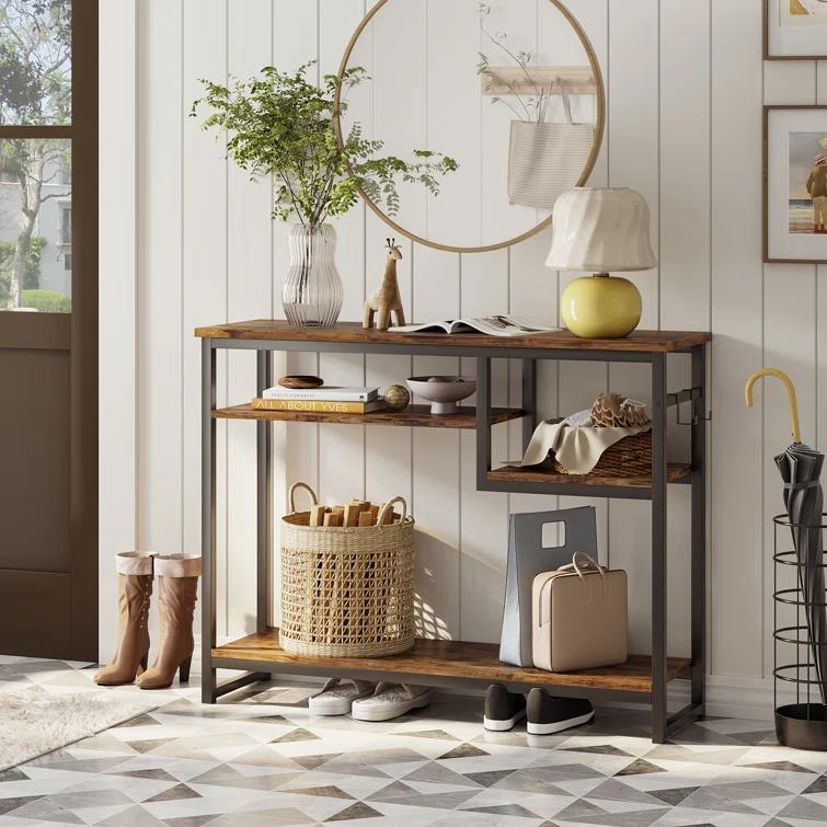 Rosevell 39.4" Console Table for Entryway with 4 Tier Storage Shelves