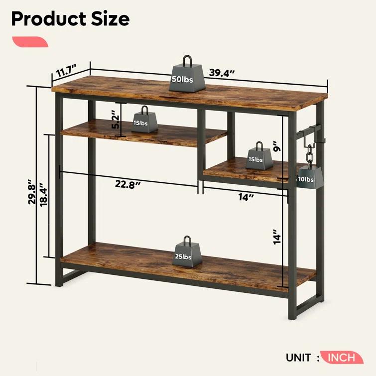 Rosevell 39.4" Console Table for Entryway with 4 Tier Storage Shelves
