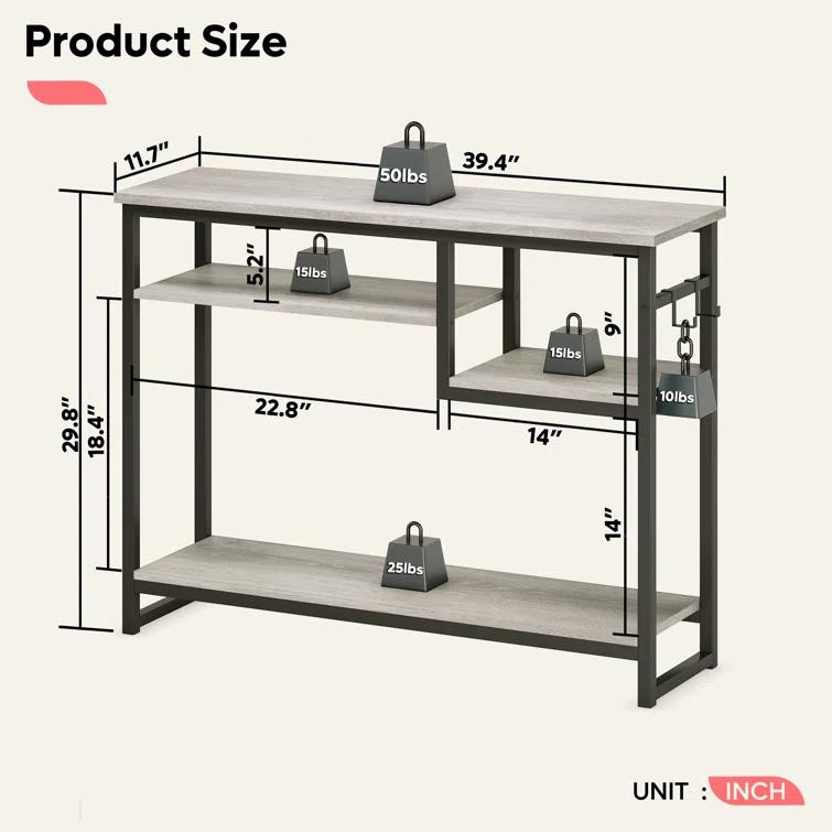 Rosevell 39.4" Console Table for Entryway with 4 Tier Storage Shelves