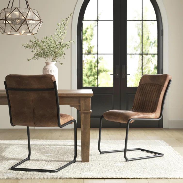 Ansel Transitional Leather Upholstered Side Chair in Light Brown