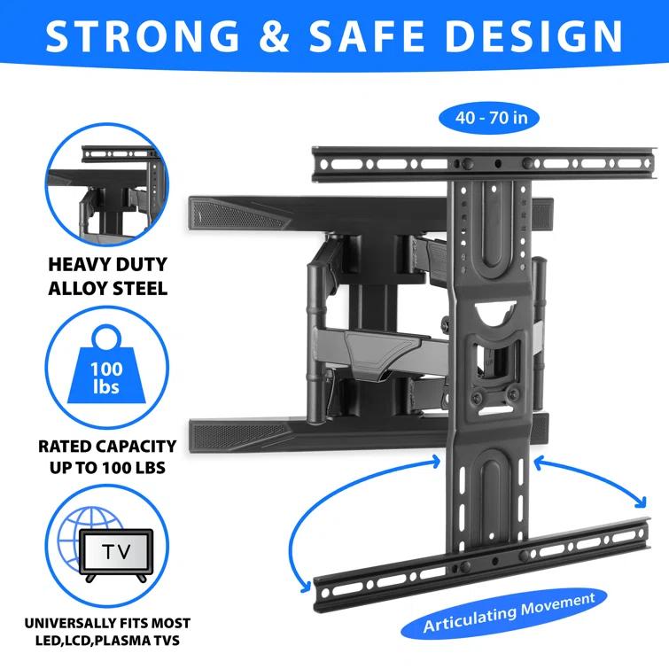Mount Factory Mount Factory Full Motion TV Wall Mount for Flat Screen TVs 42-70", Holds up to 100 Lbs.