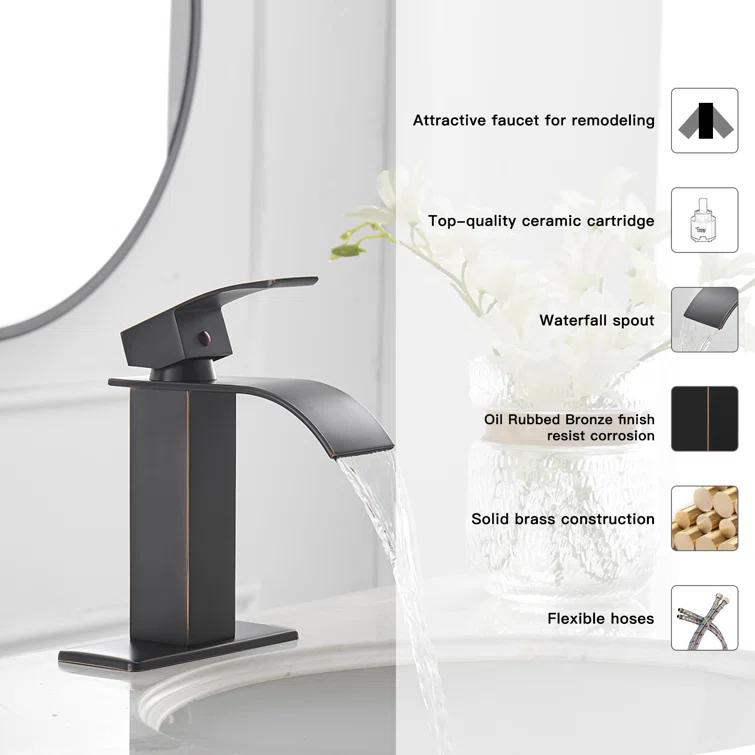 VIBRANTBATH Waterfall Low-Arc Single Hole Bathroom Faucet 6021-ORB