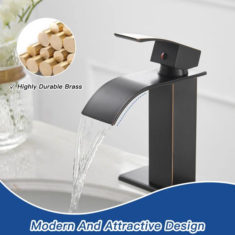 VIBRANTBATH Waterfall Low-Arc Single Hole Bathroom Faucet 6021-ORB