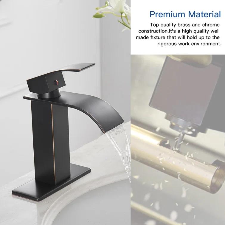 VIBRANTBATH Waterfall Low-Arc Single Hole Bathroom Faucet 6021-ORB