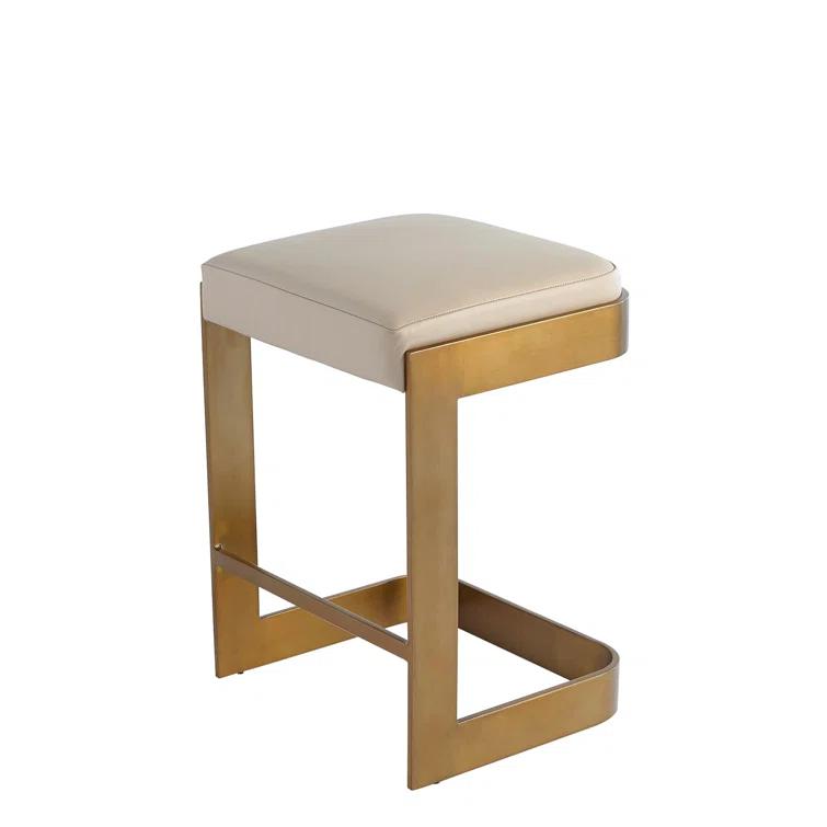Regan Bar Stool w/Ivory Leather-Antique Brass