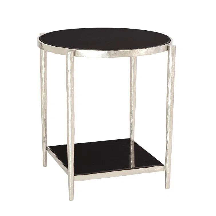 Circle/Square Side Table-Nickel w/ Black Granite