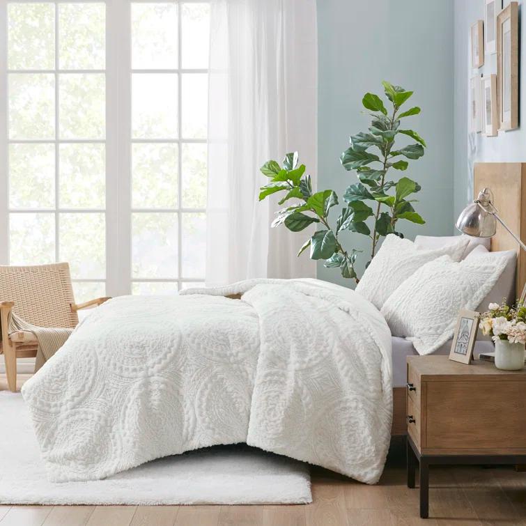 Madison Park Arya Embroidered Medallion Faux Fur Ultra Plush Comforter Set