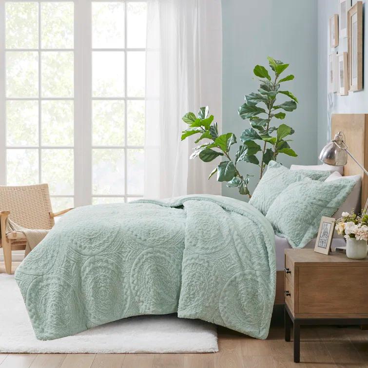 Arya Embroidered Medallion Faux Fur Ultra Plush Comforter Set