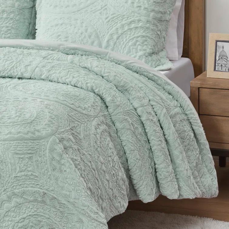 Arya Embroidered Medallion Faux Fur Ultra Plush Comforter Set
