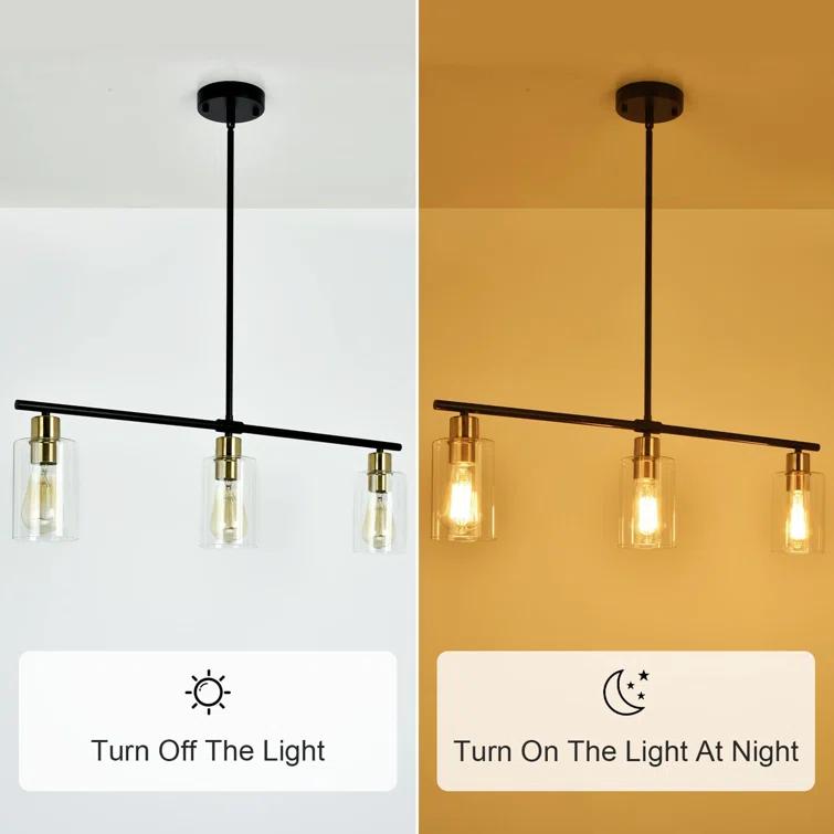 Delmis 3 - Light Kitchen Island Pendant Rustic Linear Chandelier with Clear Glass Shades