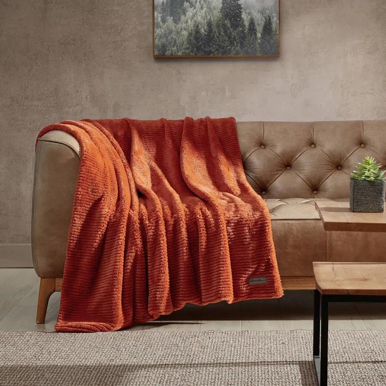 Eddie Bauer Eddie Bauer Ribbed Textured Stripe Solid Plush Throw Blanket