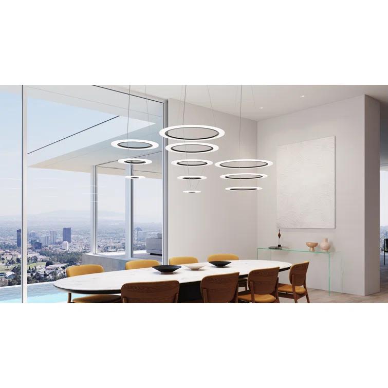 Arctic Rings 3 - Light Acrylic Dimmable LED Tiered Chandelier