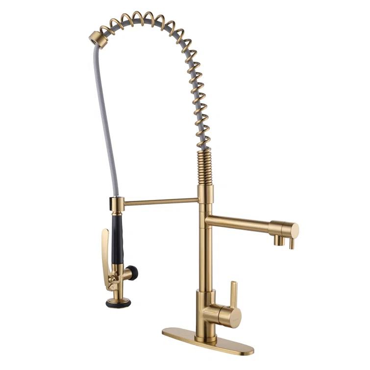 Spring Pull Down Single Handle Kitchen Faucet with Deck Plate and Handles