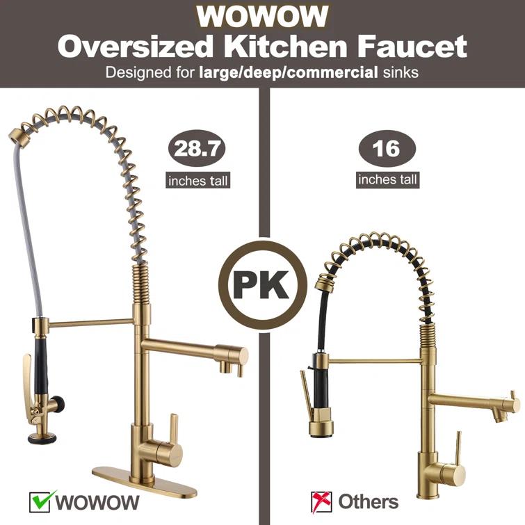 Spring Pull Down Single Handle Kitchen Faucet with Deck Plate and Handles