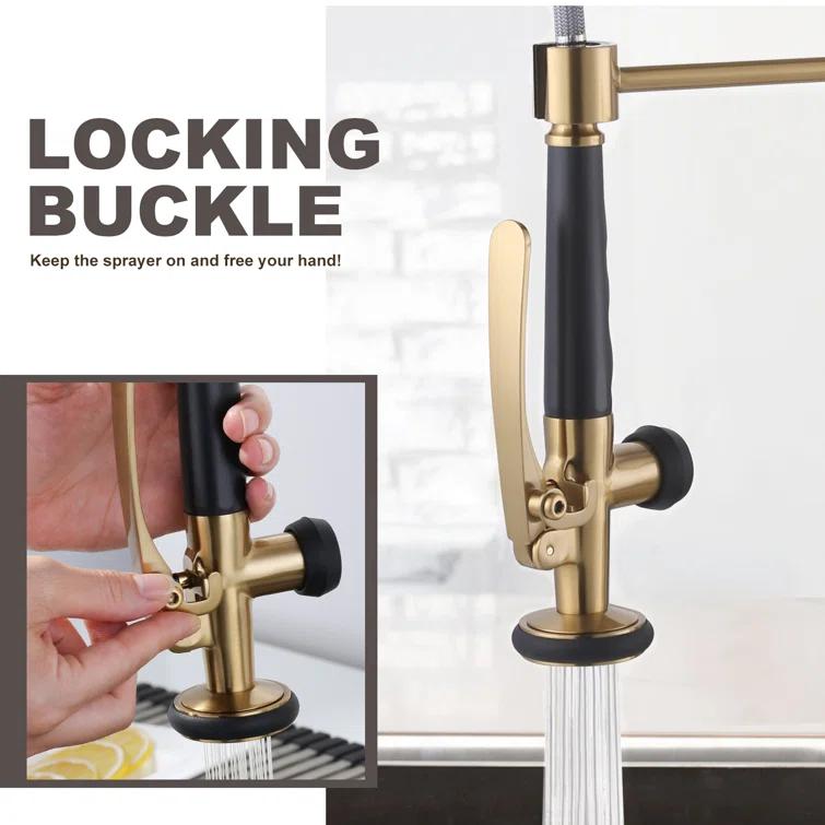 Spring Pull Down Single Handle Kitchen Faucet with Deck Plate and Handles