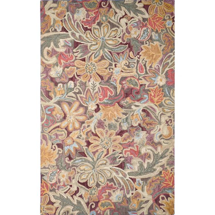 Florals Floral Tapestry Handmade Hand Tufted Wool Spice Rug