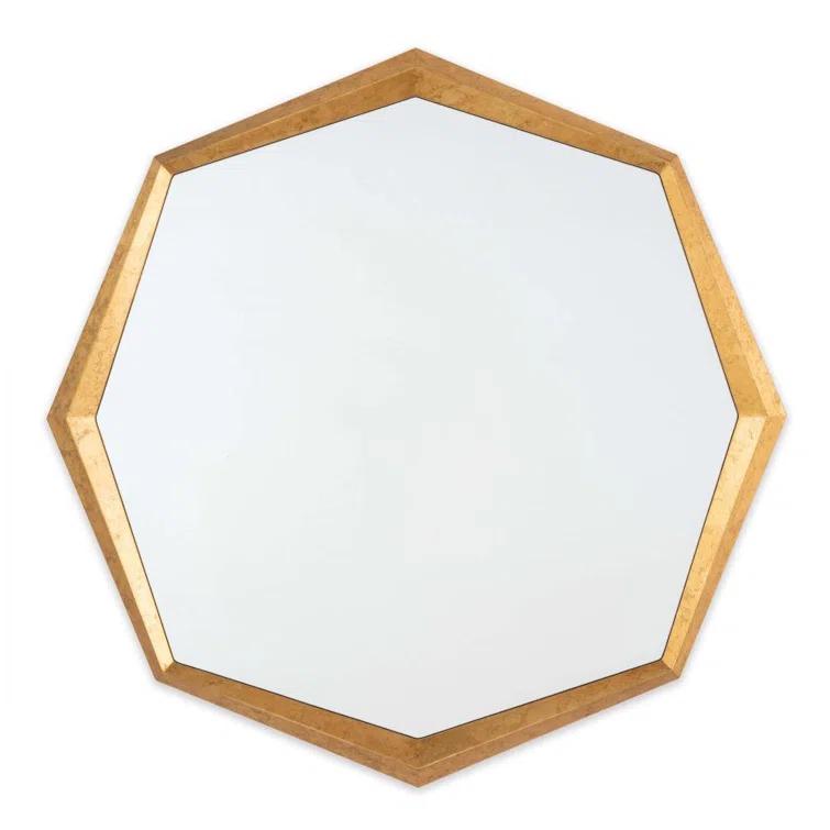 36" Round Gold Leaf Wood Wall Mirror