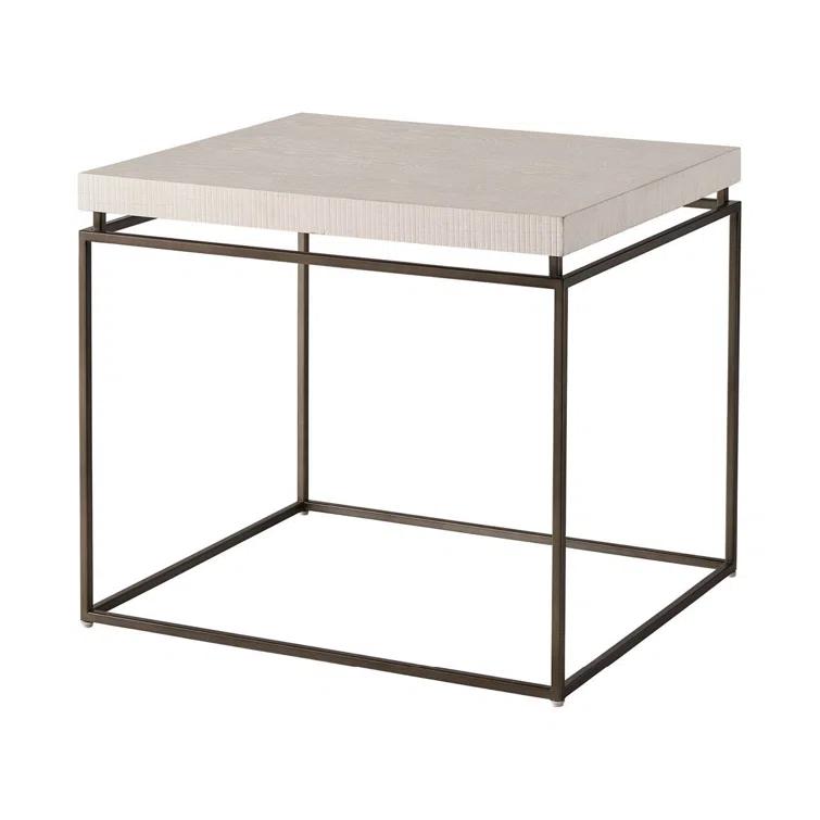 Rustic Oak and Metal Square End Table